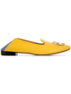 Emilio Pucci Yellow And Blue Lizard Effect Logo Loafers