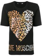 Love Moschino Leopard Heart Graphic Print T-shirt - Black