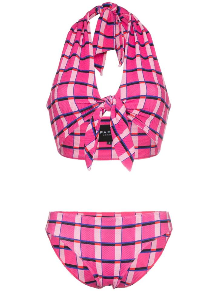 Paper London Fiji Halterneck Miami Check Print Bikini - Pink & Purple