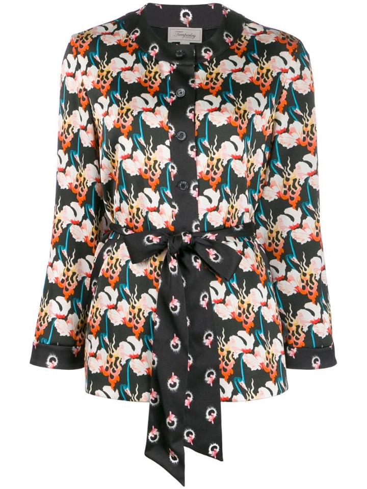 Temperley London Dragonfly Print Tie Waist Jacket - Black