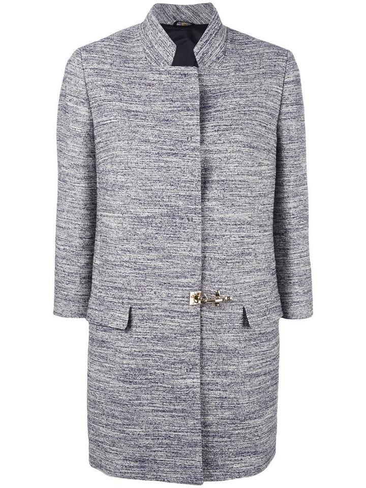 Fay Single Breasted Coat, Women's, Size: Xxl, Blue, Cotton/acrylic/polyamide/cupro