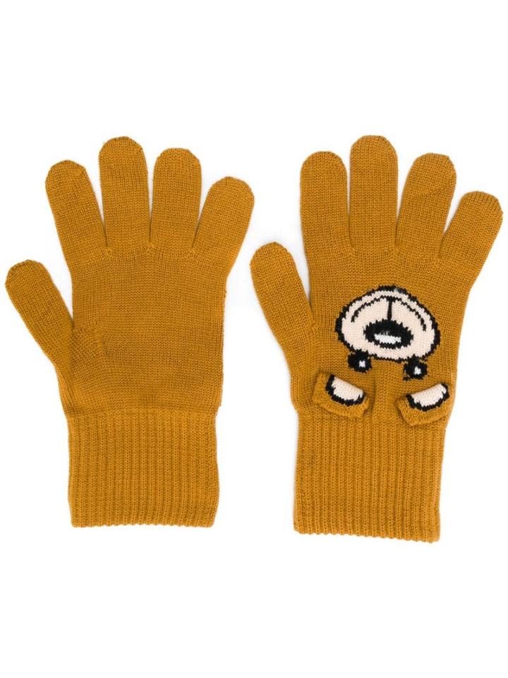 Moschino Intarsia Teddy Gloves - Brown