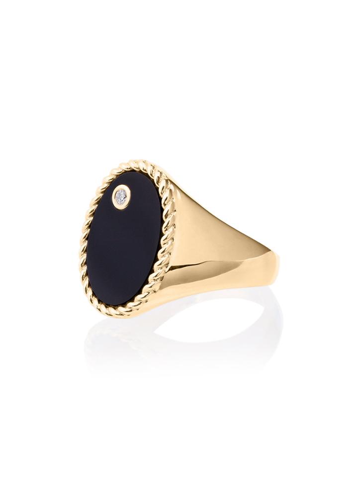 Yvonne Léon Gold Chevalière Onyx Diamond Ring - Metallic