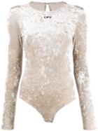 Off-white Stretch Velvet Bodysuit - Neutrals