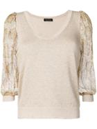 Twin-set Contrast Sleeves Blouse - Nude & Neutrals
