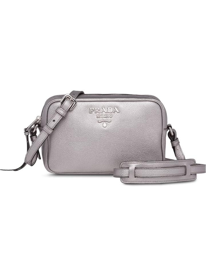 Prada Logo Zipped Shoulder Bag - Metallic