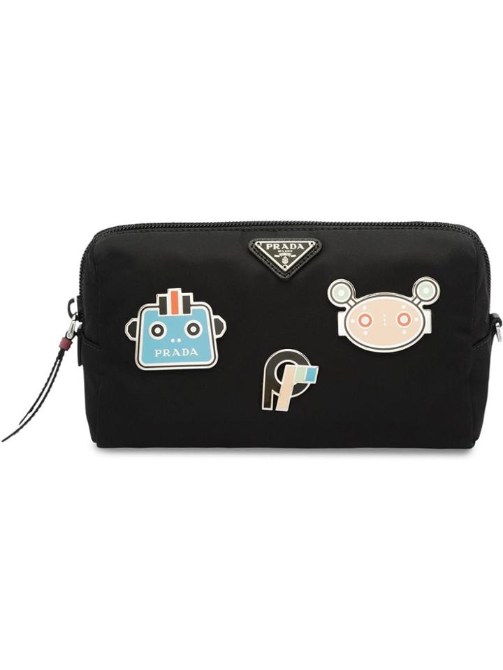 Prada Enamel Appliqué Cosmetics Pouch - Black