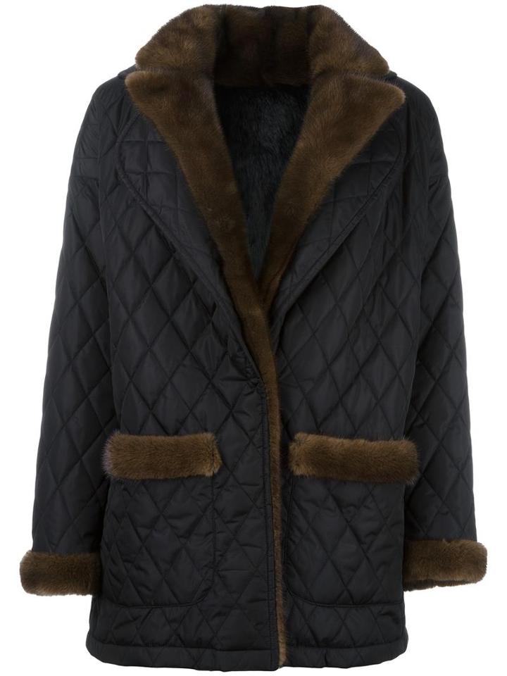 Simonetta Ravizza Quilted Mid Jacket, Women's, Size: 42, Black, Mink Fur/rabbit Fur/acetate/viscose