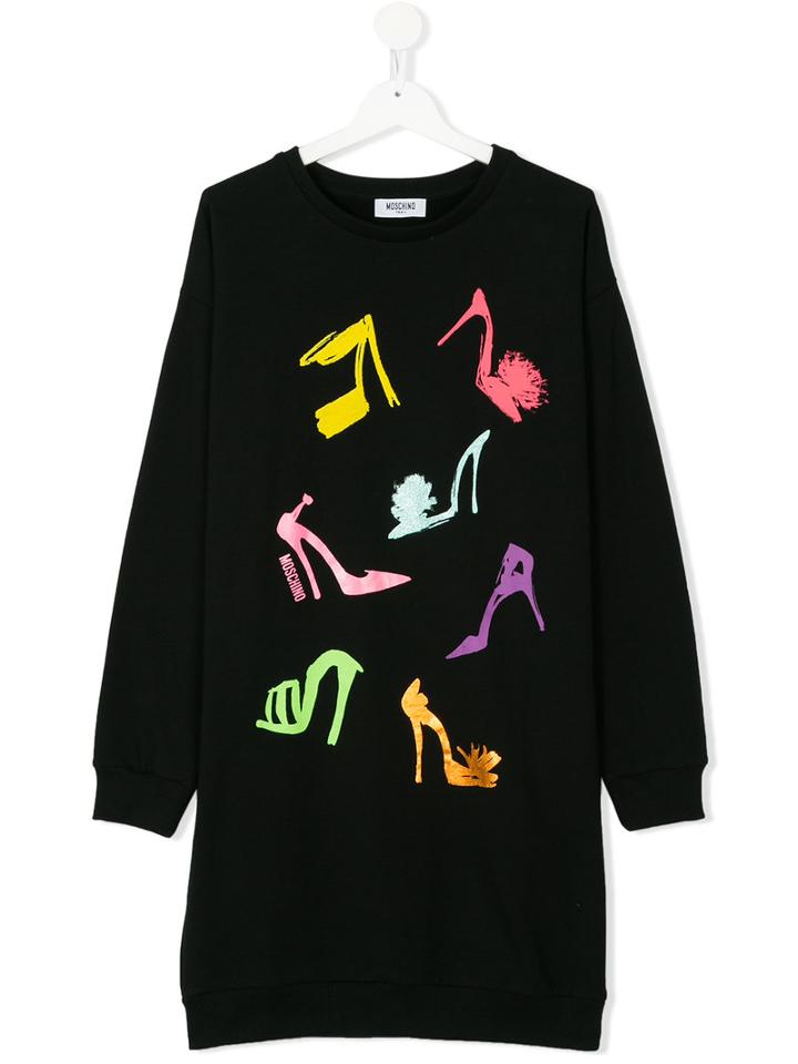 Moschino Kids - Shoe Print Jersey Dress - Kids - Cotton/spandex/elastane - 14 Yrs, Black
