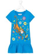 Moschino Kids Monkey Print Dress, Girl's, Size: 10 Yrs, Blue