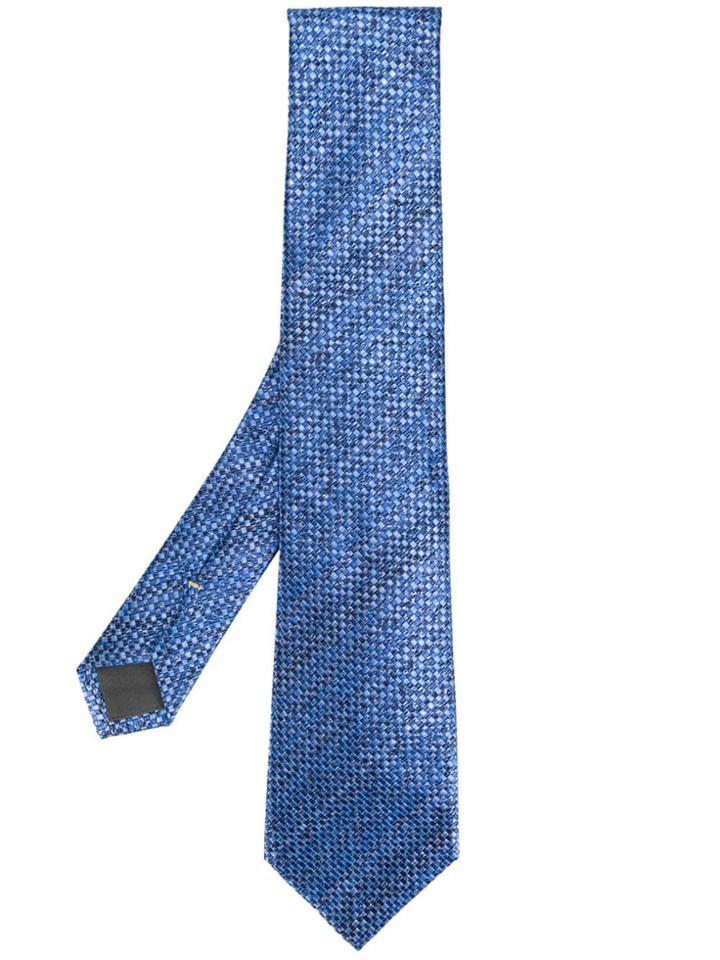 Canali Check Print Tie - Blue