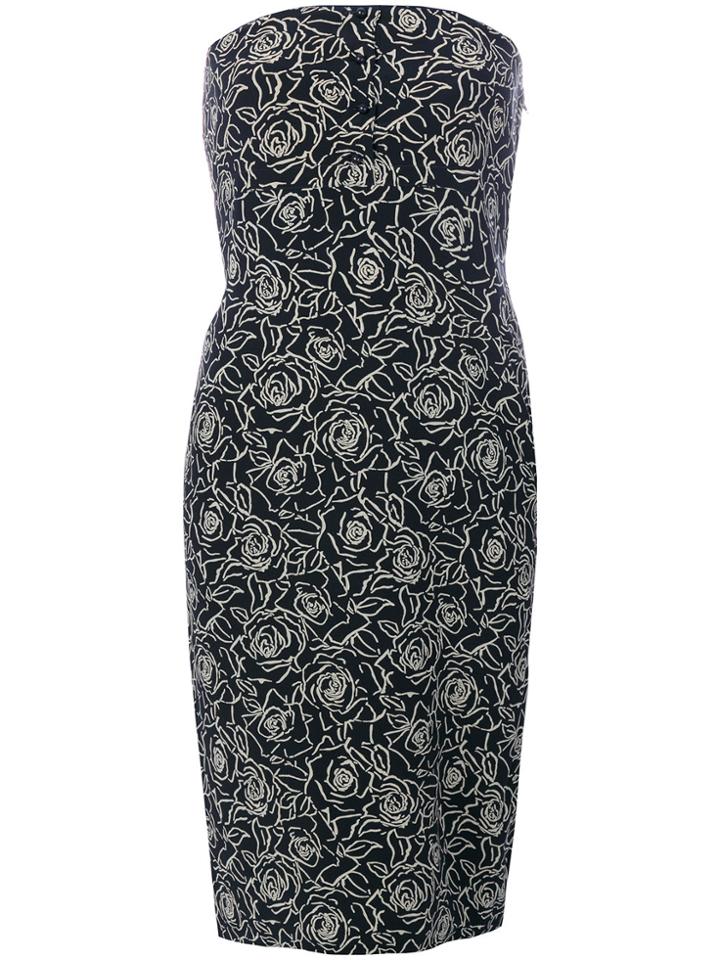 Versace Vintage Floral Print Strapless Dress - Black