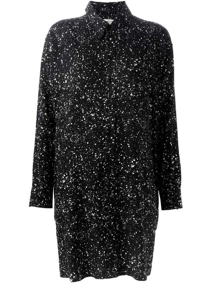 Saint Laurent Splatter Print Shirt Dress, Women's, Size: 38, Black, Viscose