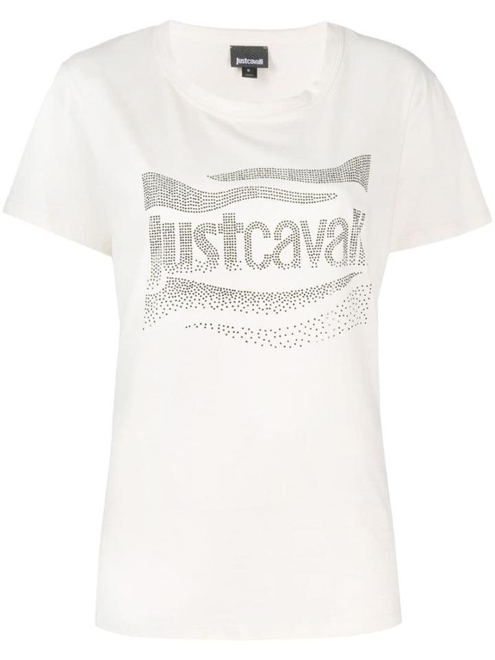 Just Cavalli Crystal Embellished Logo T-shirt - Neutrals