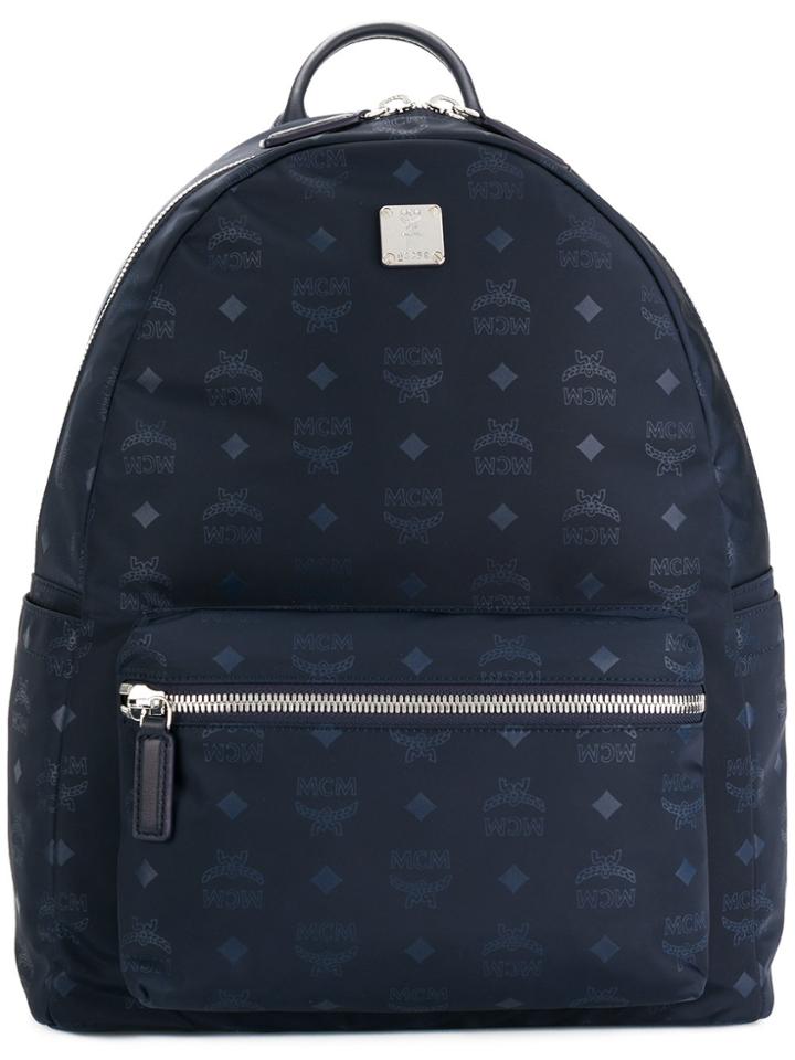 Mcm Logo Print Backpack - Blue