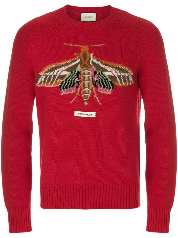 Gucci Gucci Garden Moth Intarsia Sweater - Red