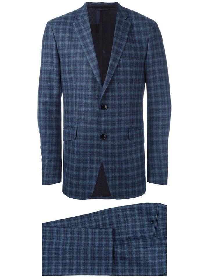 Etro Checked Suit, Men's, Size: 54, Blue, Silk/acetate/viscose/wool