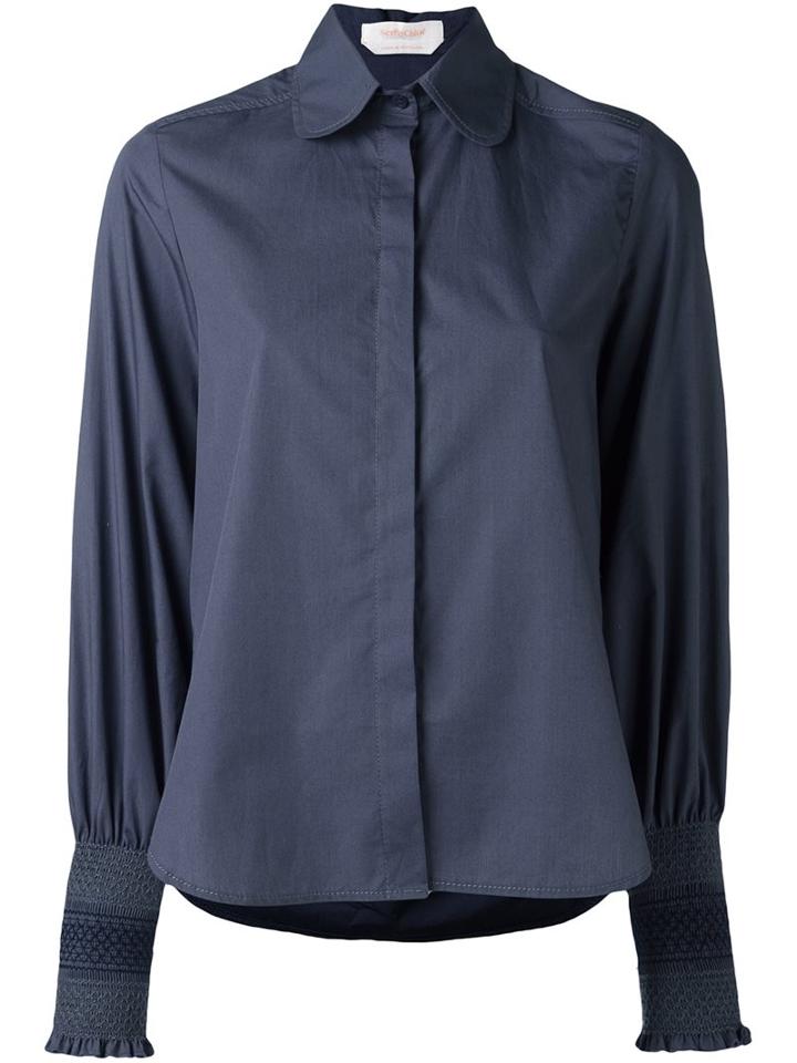 See By Chloé Smocked Cuff Shirt, Women's, Size: 38, Blue, Cotton