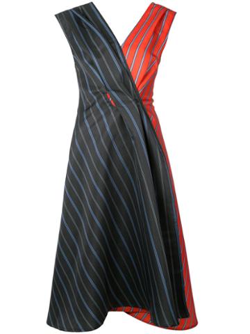 Striped V-neck Dress - Women - Polyester - 0, Green, Polyester, Gwen Salakaia