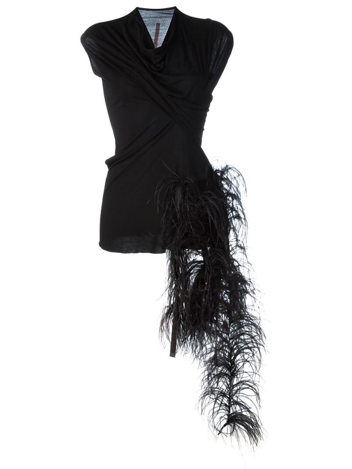 Rick Owens Lilies Feather Embellished Draped Top