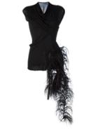 Rick Owens Lilies Feather Embellished Draped Top