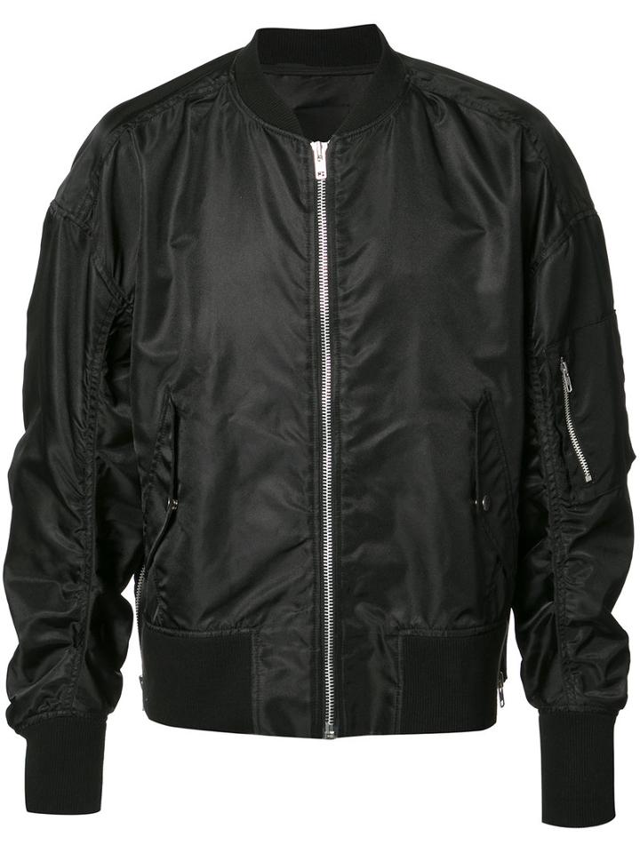 Byungmun Seo Gathered Sleeves Bomber Jacket, Men's, Size: Medium, Black, Nylon