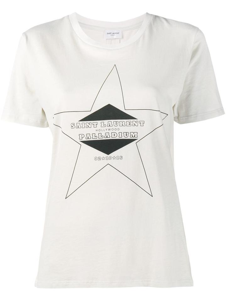 Saint Laurent Logo Print T-shirt, Women's, Size: Xs, Nude/neutrals, Cotton
