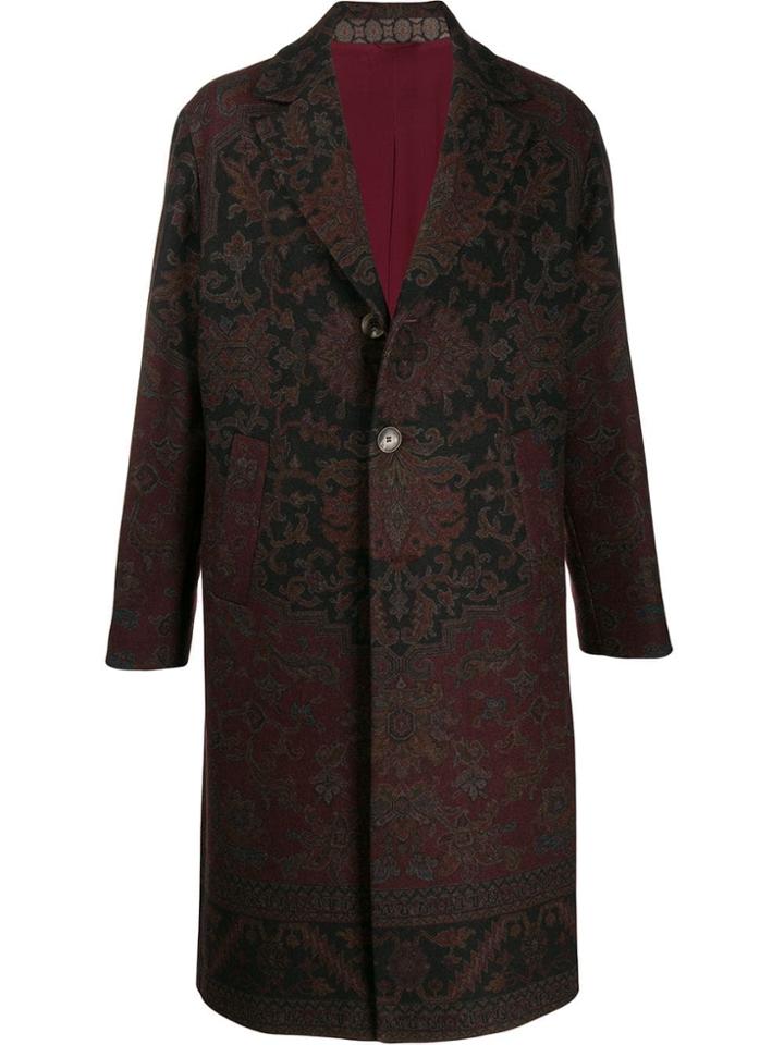 Etro Deconstructed Carpet Print Coat - Red