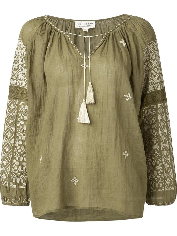 Nili Lotan Embroidered Sleeve Blouse