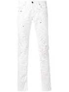Les Hommes Paint Splatter Slim-fit Jeans, Men's, Size: 33, White, Cotton/spandex/elastane