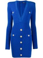 Balmain Knitted Button Mini Dress - Blue