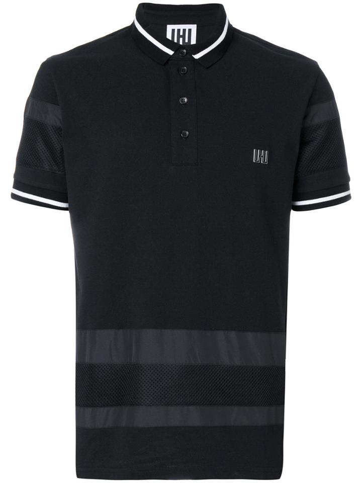 Les Hommes Urban Mesh Panel Polo Shirt - Black