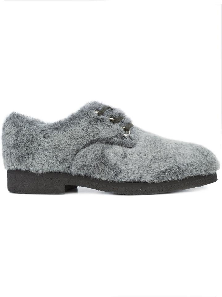 Hender Scheme Lace-up Fur Slippers - Grey