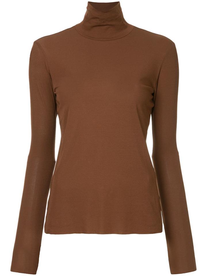 Le Ciel Bleu Turtleneck Plain Blouse - Brown