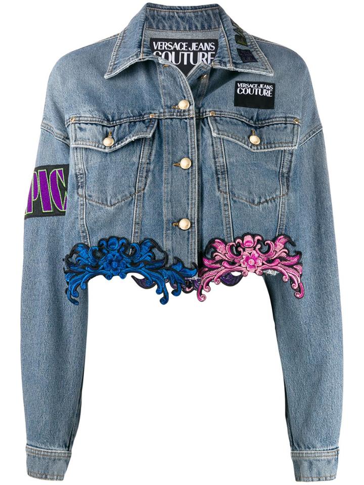 Versace Jeans Couture Lace Hem Denim Jacket - Blue