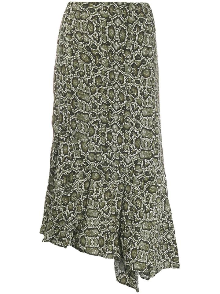 Essentiel Antwerp Snakeskin Print Asymmetric Skirt - Green