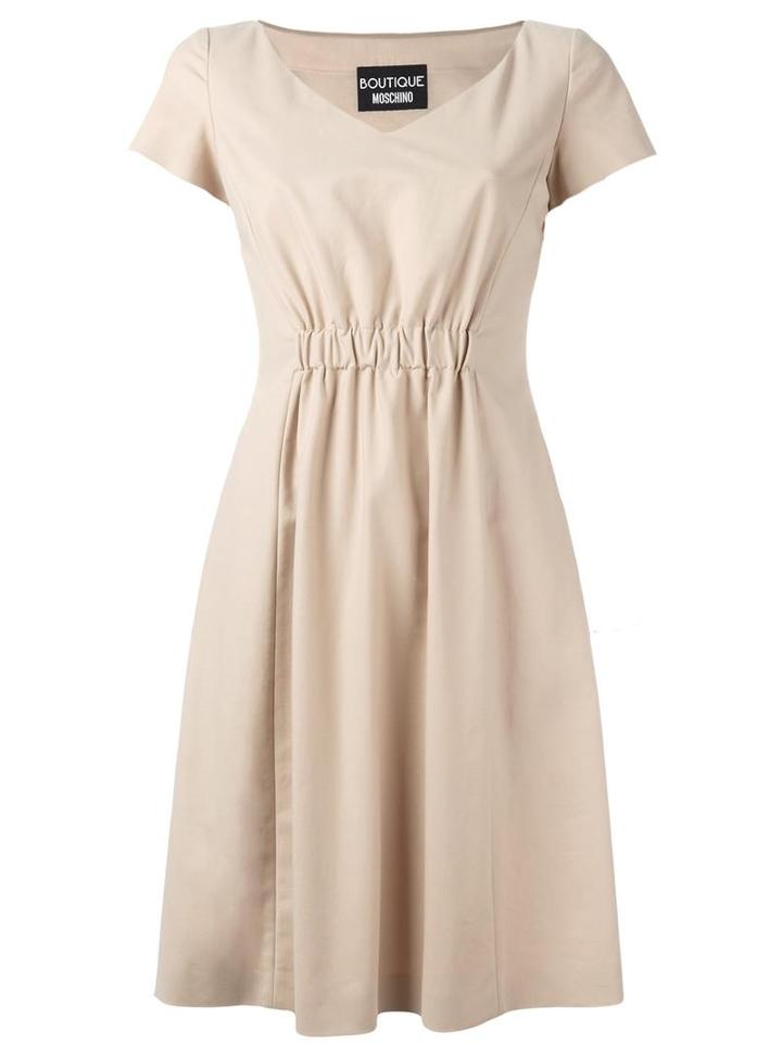 Boutique Moschino Pleated Trim Dress, Women's, Size: 44, Nude/neutrals, Cotton/other Fibers/acetate/polyester