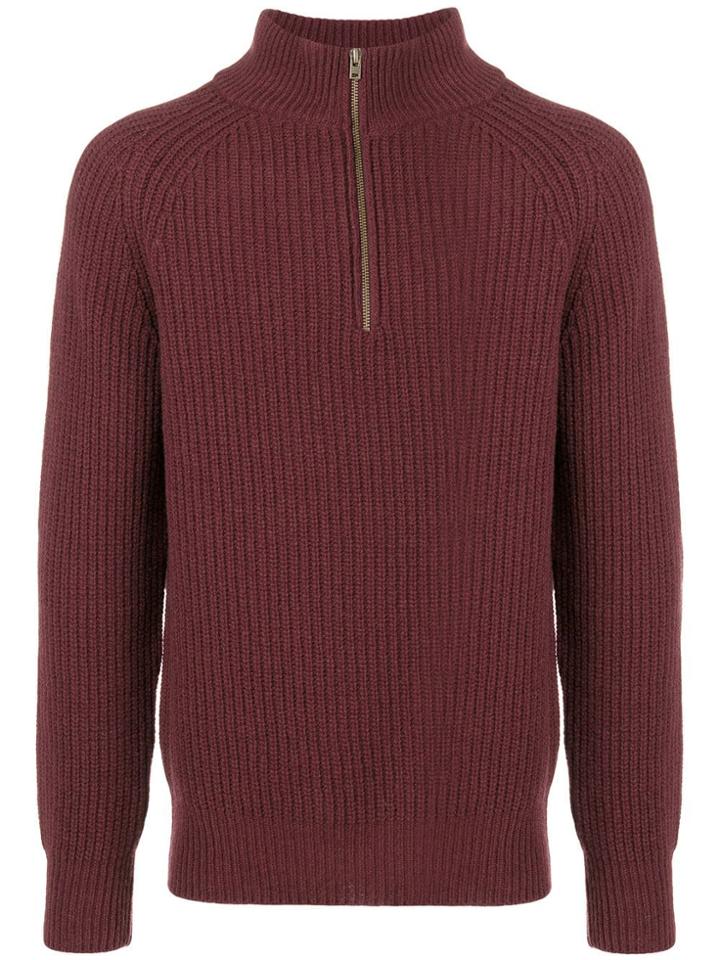 Closed Ribbed Long-sleeve Sweater - Red
