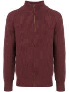 Closed Ribbed Long-sleeve Sweater - Red
