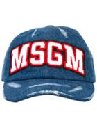 Msgm Logo Patch Denim Cap, Men's, Blue, Cotton