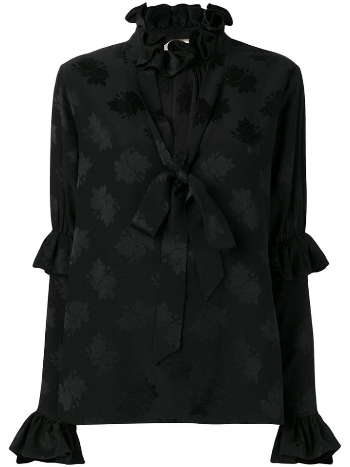 Saint Laurent Floral Print Ruffled Blouse - Black