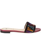 Fendi Flat Fabric Sandals - Pink & Purple