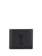 Saint Laurent Monogram Grained Leather Wallet - Black