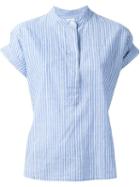 Closed Stand Collar Shirt, Women's, Size: S, Blue, Cotton/linen/flax