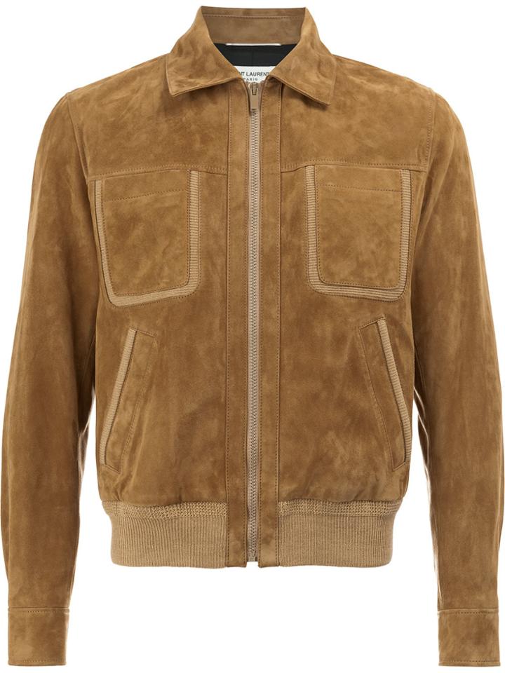 Saint Laurent Suede Harrington Jacket - Brown