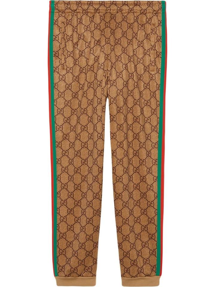 Gucci Gg Supreme Print Cotton Blend Sweat Pants - Brown
