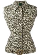 Jean Paul Gaultier Vintage Leopard Print Sleeveless Denim Jacket -