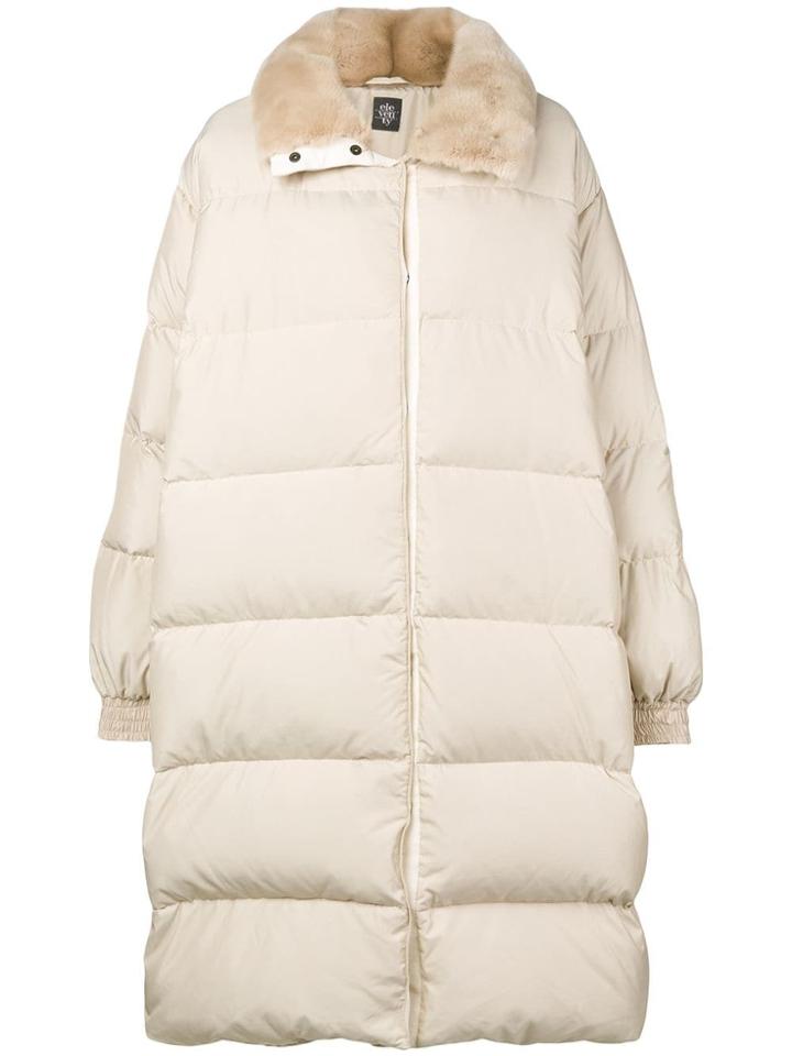 Eleventy Fur Collar Padded Coat - Nude & Neutrals