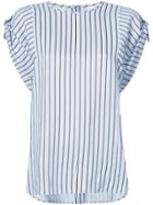 Tibi Striped Buckle Sleeve T-shirt - Blue