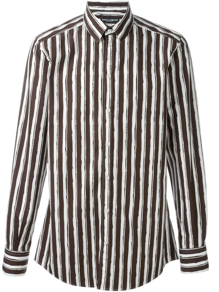 Dolce & Gabbana Striped Shirt, Men's, Size: 40, White, Cotton